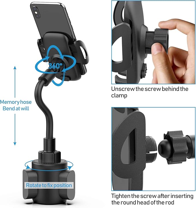 Phone Holders for Your Car, Cup Holder Phone Mount, Universal Adjustable Gooseneck Cup Holder Cradle Car Mount for iPhone 17/16/15/14/13/12/11/Pro Max/X/Xs/XsMax/8/8Plus,Samsung,Huawei,LG, Sony(Black)