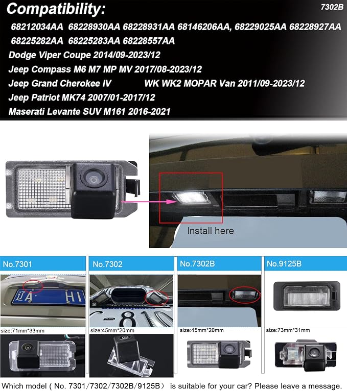 Vehicle Backup Camera,CCD Color Car Rear View Reverse Camera Park Assist for Dodge Viper Coupe/Compass M6 M7 MP MV/Grand Cherokee IV WK WK2 Van