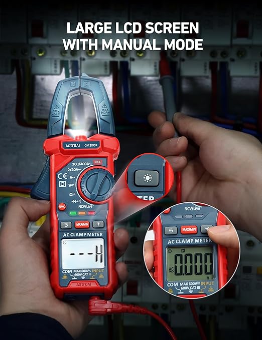 AstroAI Digital Clamp Meter Multimeter 2000 Counts Amp Voltage Tester Auto-ranging with AC/DC Voltage, AC Current, Resistance, Capacitance, Continuity, Live Wire Test, NCV, Blue (Pack of 2)