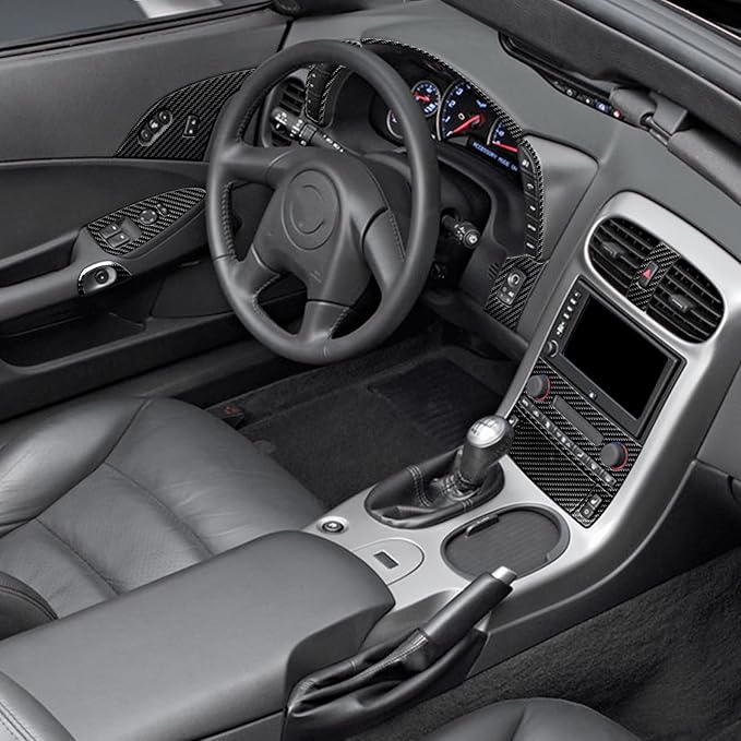 21PCS Real Carbon Fiber Interior Trim Kit Compatible with Corvette C6 2005-2013, Interior Decor Sticker Accessories