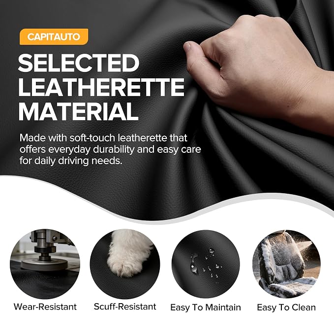 CAPITAUTO Car Seat Covers Full Set, Black Seat Covers for Car with Lumbar Support, Faux Leather Waterproof Seat Covers 5 Seats, Breathable Automotive Seat Covers Fit for Most Cars SUV Truck