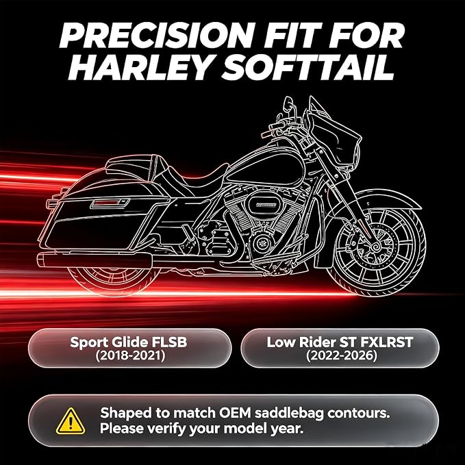 VITINO Motorcycle Saddlebag Liner Bags for Harley Softail Black 2 Packs | Fit for Sport Glide FLSB 2018-2021 Low Rider ST FXLRST 2022-2026| Waterproof Soft Luggage Organizer with Heavy-Duty Zippers