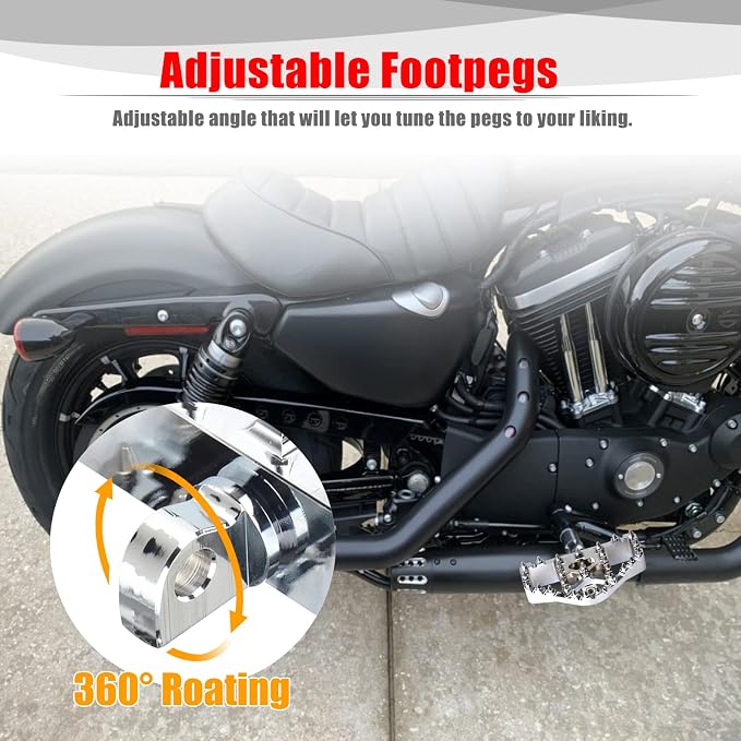 Goldfire 360° Roating MX Chopper Bobber Style Foot Peg Front Pegs Footrests MINI Floorboards Highway Pegs Fits for Motorcycle Harley Electra Glide Softail Dyna Chopper Sportster 883 (Chrome)