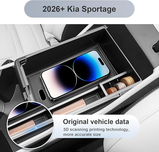 SKTU for 2026 Kia Sportage Center Console Organizer for 2026+ Kia Sportage (LX/EX/X-Line/SX/SX Prestige/X-Pro Prestige) Console Tray Kia Sportage 2026 Accessories ABS Insert Armrest Storage Box