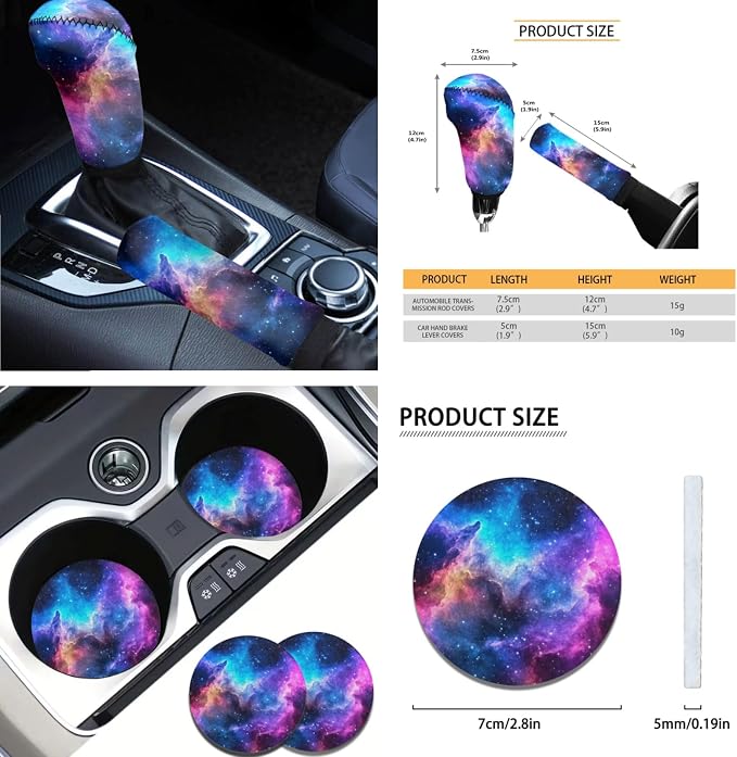AFPANQZ Nebula Galaxy Car Seat Covers with Steering Wheel Cover, Seat Belt Shoulder Pads, Cup Holder Coasters, Gear Shift Knob and Handbrake Protector Cushion Full Set of 11 for Men Women Gift Navy