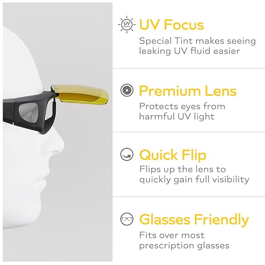 AutoLine Pro UV KIT for Smoke Machine Leak Detection with Brightest & High Smoke Density UV Fluid, UV Premium Adjustable Goggle, and 395nm WAVELENGTH Ultraviolet UV Flashlight for EVAP Vacuum leaks