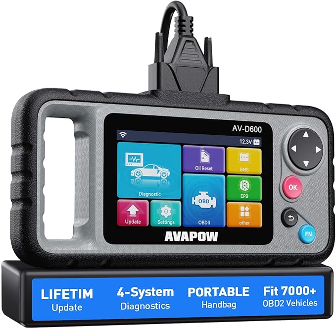 AVAPOW AV-D600 4 Systems OBD2 Scanner Engine/Transmission/SRS/ABS Diagnostic Tool, Oil Reset/EPB Reset/Battery Match, Car Code Reader with Auto VIN, WiFi Lifetime Update, Compatible with 7000+ Cars