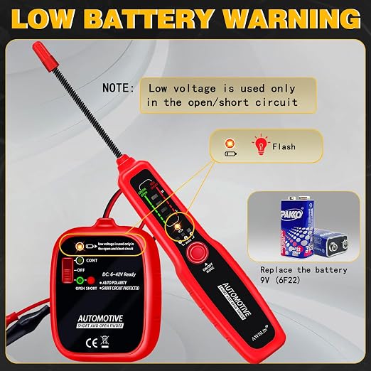 AWBLIN Wire Tracer Automotive Electrical Open & Short Finder Circuit Tester Wire Breaker Finder Fault Probe Cable Tracker Electrical DC 6-42V