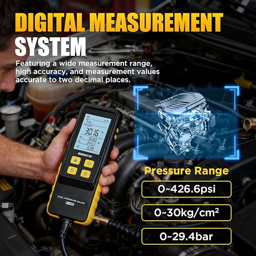 PT630 Fuel Pressure Gauge Digital Fuel Pressure Tester Kit 0-426.6 PSI Digital Display Automotive Tool for Motorcycle Car Truck Automotive Fuel Pressure Tester