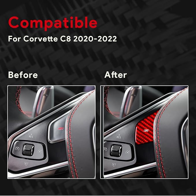 Hard Carbon Fiber, for Corvette C8 2020 2021 2022 2023 Accessories, Steering Wheel Voice Control Button Cover, 3Pcs Car Steering Wheel Button Sticker, No Heated Button