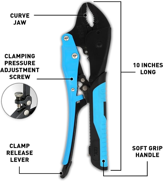 OX Pro 10 in Auto-Adjust Curve Jaw Pliers with Soft Grip | Auto-adjusting mechanism with pressure screw - ideal for plumbing, automotive & DIY tasks
