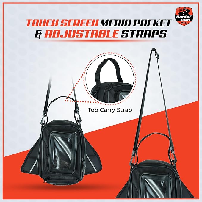 Daniel Smart Motorcycle Tank Bag with Touch Screen Compatible Media Pocket - Water Resistance Magnetic Bike Cell Phone Pouch
