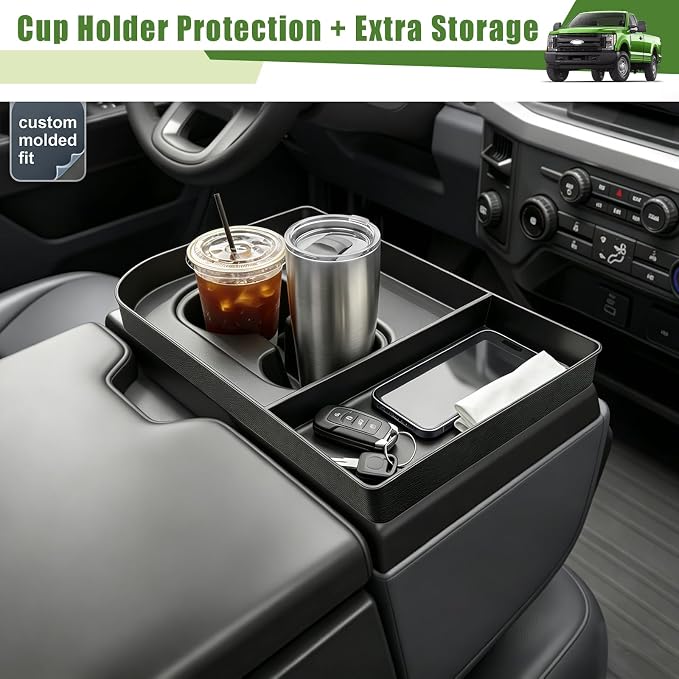 Center Console Cupholder Organizer for 2021-2025 Ford F150 & 2023-2026 F250 F350 F450 F550 F600 Super Duty Cup Holder Coaster Inserts Tray for Ford Super Duty Accessories(Jump Seat Only)
