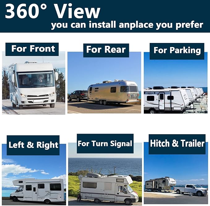 6 Split Alarm Sensor 10.36 inch 1080P Backup Camera Audio Monitor & Built-in 128GB DVR Dash Cam for RV Truck Trailer Rear Side Front Reversing Wired System Waterproof Avoid Blind Spot