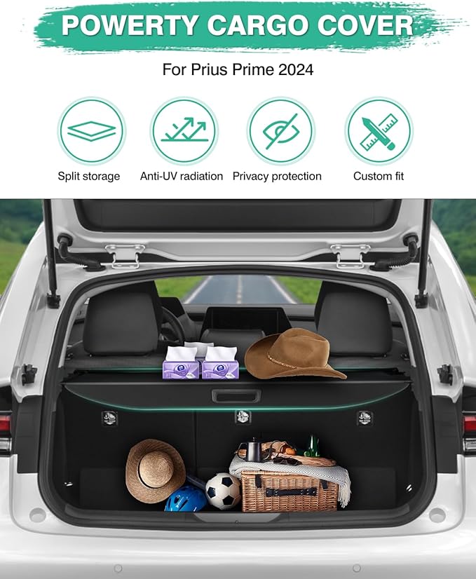 Powerty Cargo Cover for 2023-2025 2026 Toyota Prius & Prius Prime Accessories Trunk Cover Retractable Trunk Shielding Shade Cargo Luggage Cover Black