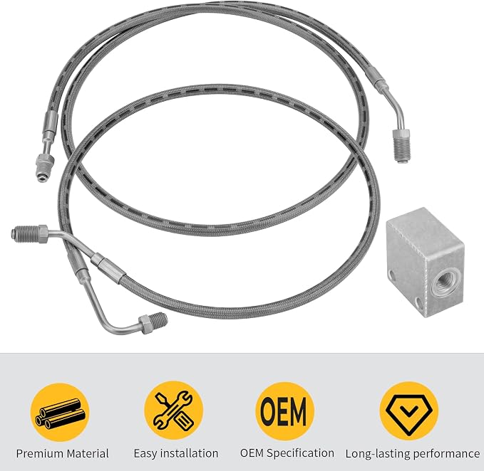 M MATI Rear Brake Hose Lines & Fitting Cross for Polaris Ranger T-M 650 2004 Ranger 500 6x6 2000-2004 Ranger 500 4x4 2001-2004 Ranger 425 2x4 2001-2004 1910493 1910494 7052293
