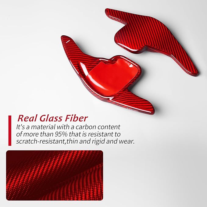 T-carbon Glass Fiber Paddle Shifter Extension Cover Compatible With BMW 1 2 3 3GT 4 5 5GT 6 7 Series 2 Estate,X1 X3 X4 X5 X6 M5 Z4 i8 2011-24 Steering Wheel Paddle Shifter Car Interior Accessories,Red