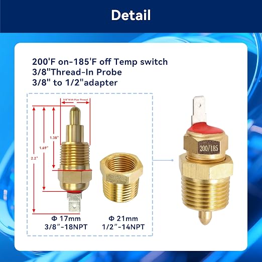 Electric Fan Relay Kit 60 AMP Waterproof Relay Kit with Temperature Sensor Switch 200 On 185 Off