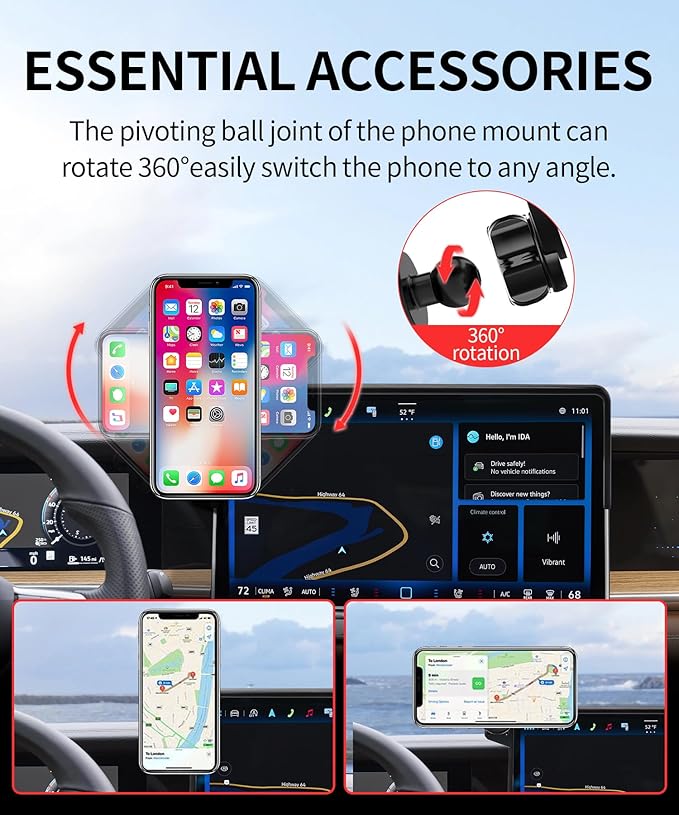 Car Phone Holder for 2025-2026 Volkswagen VW Tiguan Accessories 12.9-Inch Screen Fixed Clip, 360° Rotation Phone Mount Compatible with MagSafe, Does Not Affect Air Vent