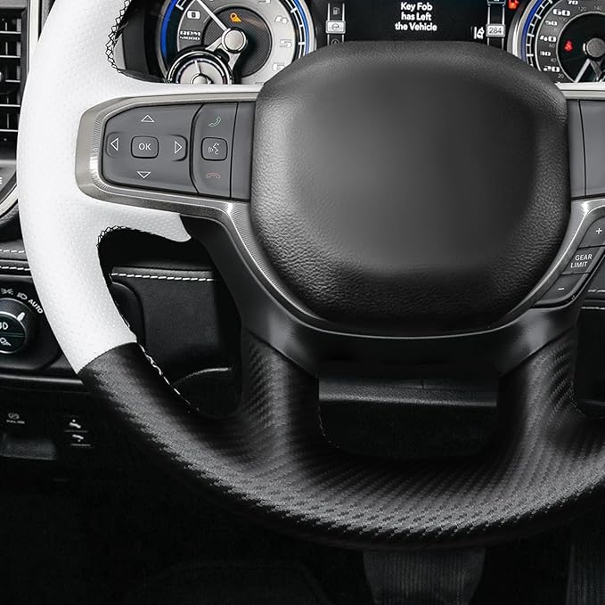 MEWANT Hand-Stitched Steering Wheel Cover Wrap for Dodge Ram 1500 2019-2023 Steering Wheel Accessories for Dodge Ram(Backsides Without Buttons)