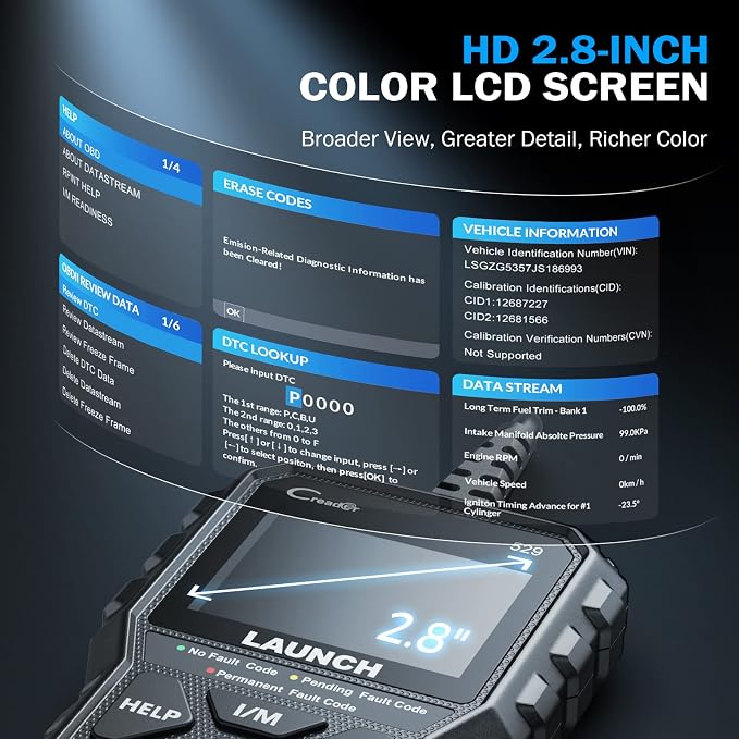 Launch CR529 OBD2 Scanner Diagnostic Tool, Full OBD2 Scanner for Car, Free Lifetime Upd. Check-Egine-Light Code Reader, 5 Years. Backup, Clear Codes, One Click I/M, for DIYers with Cars After 1996