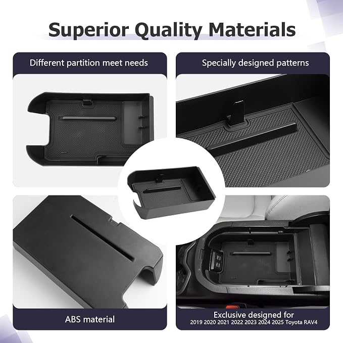 LUWU for 2025 Toyota RAV 4 Accessories Compatible with 2019 2020 2021 2022 2023 2024 2025 Toyota RAV 4 Center Console Organizer Armrest Console Secondary Storage Box Insert Tray ABS Material Black