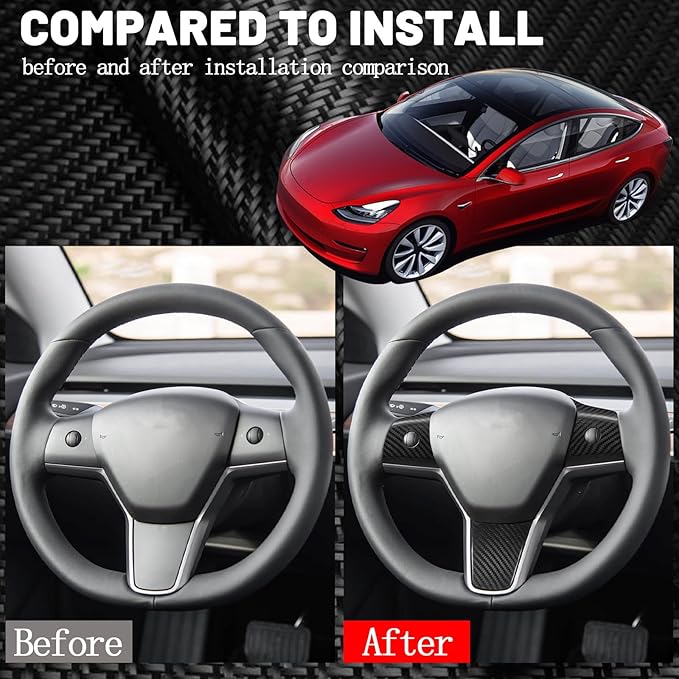 Compatible with Tesla Model 3/Y 2017 2018 2019 2020 2021 2022 2023 Real Carbon Fiber Steering Wheel Button Cover Interior Decoration Trim Accessories