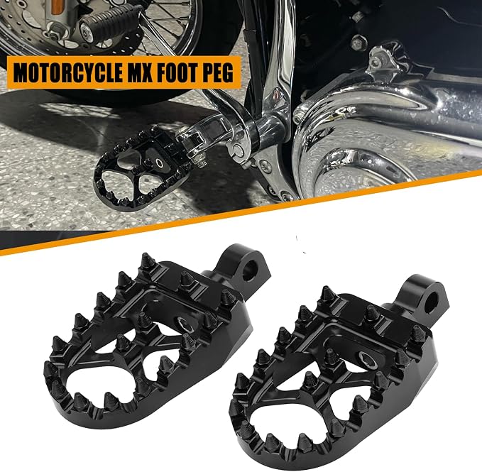 Wide Foot Pegs MX Mini Floorboards Footrest Gear Shifter Peg for Harley Dyna Street Bob Sportster 883 Touring Road Glide Street Glide Fat Boy With Male Mount (Black)