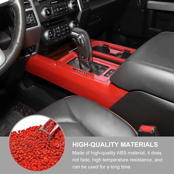 Center Console Gear Shift Cup Holder Panel Cover Trim for 2015-2020 Ford F150 Interior Trim Accessories (Red)