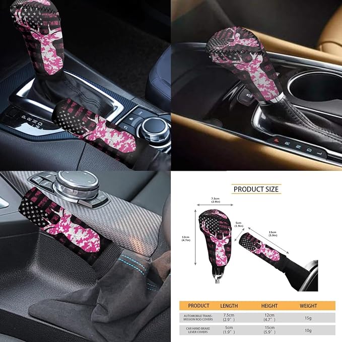 KEIAHUAN Camo Deer Hunting Car Seat Cover Set of 11 Pieces with Handbrake and Gear Shift Knob Cover,Steering Wheel Cover,Cup Coasters Auto Interior Accessories for SUV,Sedan,Truck,Van, Pink