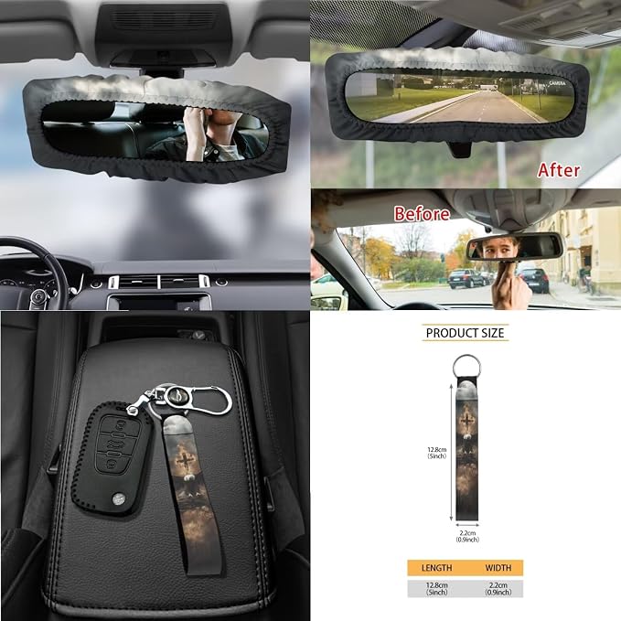Eagle Cross Pattern 15 PCS Car Interior Accessories, Car Seat Covers + Steering Wheel Cover + Seat Belt Pad + Trash Can + Keychain + Air Vent Storage Bag + Coasters