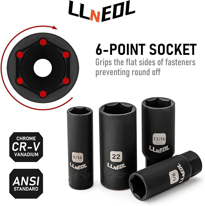 LLNEDL 3/8" Drive Impact Socket Set 95Pcs, Spark Plug Socket (5/8", 13/16"), 6 Point Metric & SAE from 5/16"- 3/4", 8-22mm, CR-V Deep & Shallow Kit with Quick Release Ratchet (72-Tooth) for Home & DIY