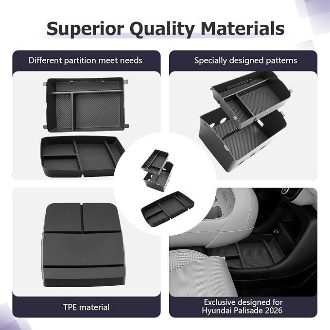 LUWU Center Console Organizer Compatible with 2026 Hyundai Palisade Calligraphy Accessories Palisade LX3 2026 Accessories Armrest Console Organizer & Armrest Lower Storage Tray 3PCS (ONLY for 7-Seat)
