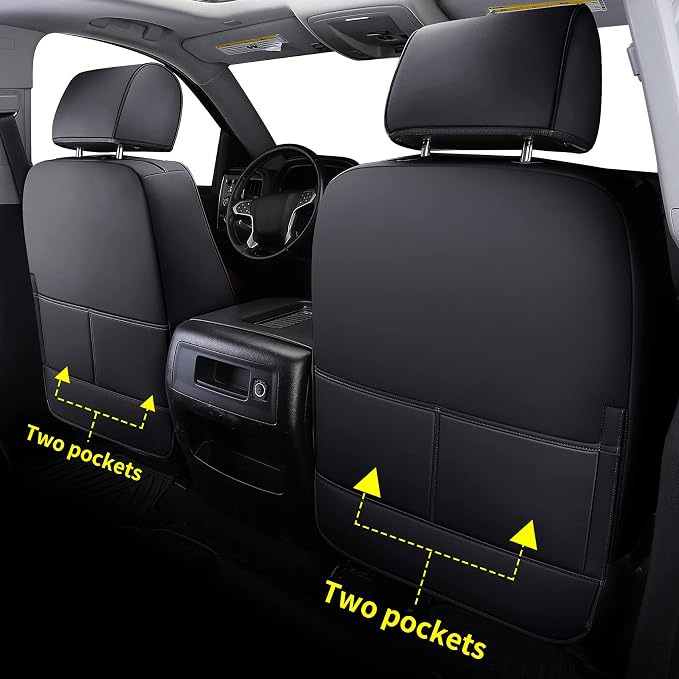 LUCKYMAN CLUB Chevy Silverado/Sierra P01-S1 Seat Covers Full Set, Fit 2014-2018 1500/2015-2019 2500 HD/3500 HD Crew Cab with Breathable Faux Leather (Full Set, Black)
