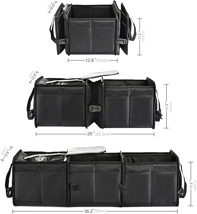 HAOKAY Durable Car Trunk Organizer with Premium insulation cooler bag,Sturdy Collapsible Trunk Storage Organizer, Multi Compartments with Reflective Strip