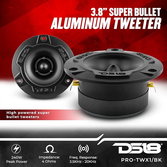 DS18 Mid and High Car Speaker Package - 2X 6.5" Midrange, 2X 1" Tweeters, Built-in Crossover