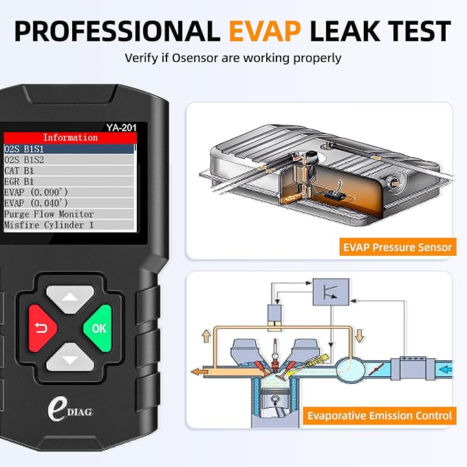 YA-201 Obd2 Scanner, Full OBD2 Modes Check Engine Code Reader After 1996 All OBDII/EOBD/KOBD/CAN Cars, O2 Sensor EVAP Systems, Battery Test,Live Data Stream,Plug & Play