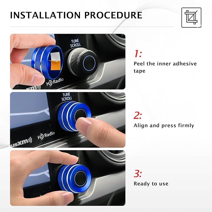 for Toyota RAV4 2019 2020 2021 2022 2023 2024 2025 Accessories, 6PCS Aluminum Alloy Knob Cover Trim Kit - Push Start, AC & Volume Dial (Blue)