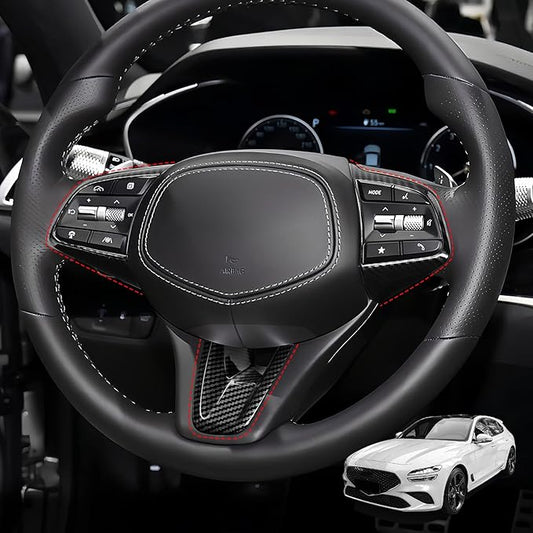 Car Steering Wheel Lower Trim Cover Auto Steering Wheel Protector Cover Compatible with Genesis G70 2019-2026 G80 DH 2017-2020 Accessories (Carbon Fiber Black Style)