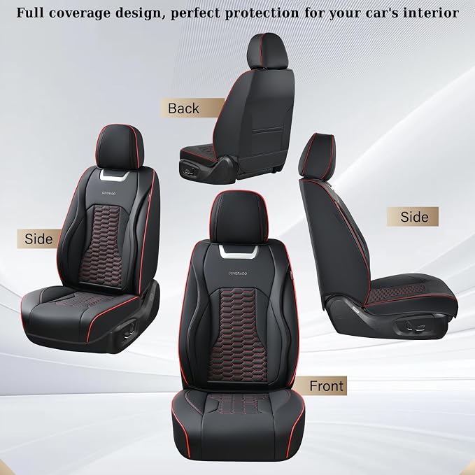 Coverado Front Seat Covers, Car Seat Covers Front Seats, Nappa Leather Waterproof Seat Covers for Car, Car Seat Protectors, Automotive Seat Covers Universal Fit for Most Vehicles(Black&Red)