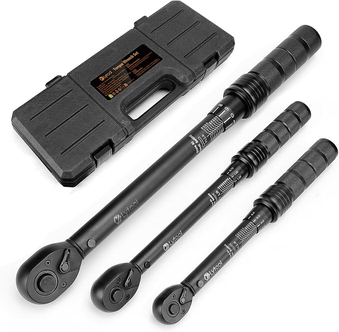 Lytool 3-Piece 72-Tooth Click Torque Wrench Set(1/4" 3/8" 1/2" Drive) with Torx and Hex Bit Socket Set 1/4”