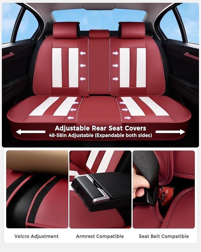 Huidasource Universal Car Seat Covers, Luxury Waterproof Faux Leather, Airbag Safe, Simple Installation, Stain Resistant, Ideal for Families and Pet Owners, Red & White