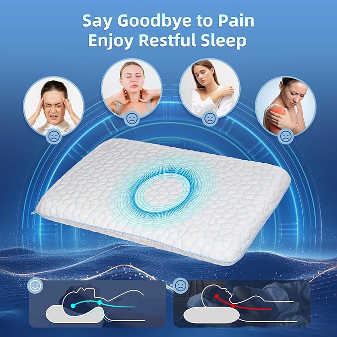 Ultra Thin Flat Pillows for Sleeping,Cooling Slim Memory Foam Pillow 2.75 in Height Ultra Thin Pillow,Low Profile Sleeper Pillows for Stomach Sleeper for Neck and Back Support Stomach Sleeping Pillow