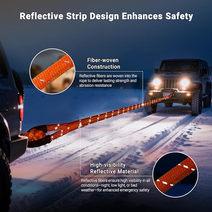 Kinetic Recovery Tow Rope 7/8" x 30ft Tow Strap 48500lbs Snatch Strap with 2Pcs Soft Shackles 56000lbs Break Strength Heavy Duty Kinetic Towing Rope for Truck ATV UTV Offroad Recovery Rope Kit