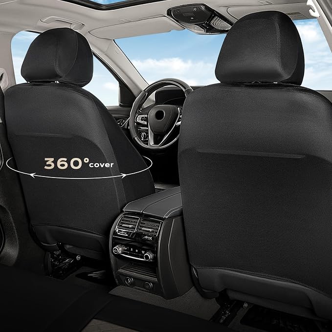 Coverado Car Seat Covers Full Set, Leather Seat Covers for Cars, Waterproof Car Seat Protectors, Front and Back Seat Covers Car Seat Cushions Universal Fit for Most Sedans, SUV, Trucks, Black & Beige