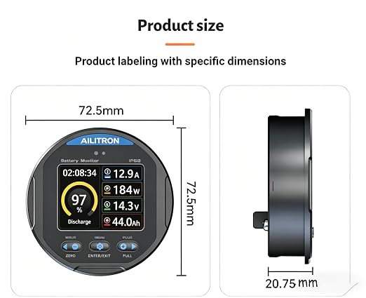 TR24 Battery Monitor with 50A Shunt, 8V-100V High-Precision Coulometer for LiFePO4, AGM & Lead-Acid TFT Color Screen for Small RV, Marine, Camper Van, Solar Off-Grid System, IP68 Waterproof