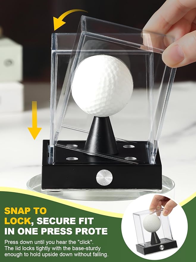 JupDec Cordless LED Golf Ball Display Case, Clear Acrylic Single Golf Ball Stand with 10 Color Light up, Autograph Cube Showcase with Memory Function, Ideal Gift for Sports Fans