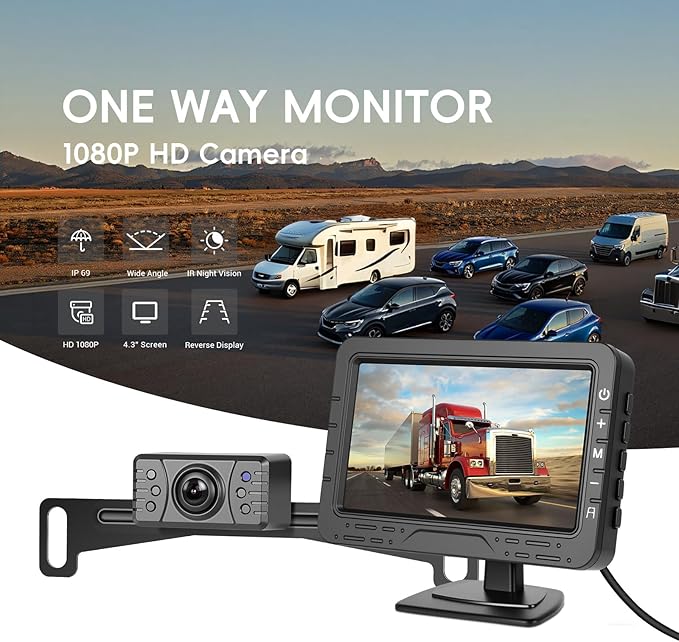 Backup Camera for Truck Car IP68 Waterproof Night Vision DIY Grid Lines for Car RVs Trucks Tractors Bus Semi-Trailers