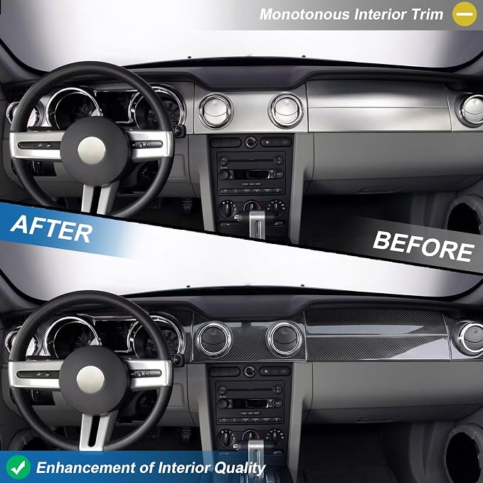 Real Carbon Fiber Dashboard Panel Trim Compatible with Ford Mustang 2005-2009, Interior Decor Sticker Accessories