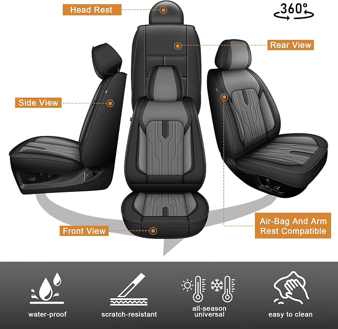 Seat Covers Fit for Toyota Tacoma 2024 2025 2026,Waterproof Faux Leather Truck Seat Covers Full Set Double & Crew Cab Protectors(5 Seats,Black&Gray)
